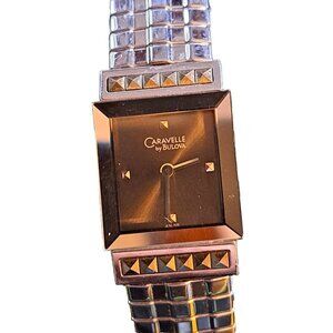 Pre-Owned Ladies Bulova Caravelle 876701 Needs Battery Silver Tone Black Face